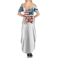 American Flag Fishing Summer Maxi Dress with Fishing Rods and Lures Watercolor Style Design - Wonder Print Shop