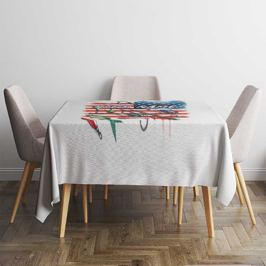 American Flag Fishing Tablecloth with Fishing Rods and Lures Watercolor Style Design - Wonder Print Shop