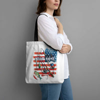 American Flag Fishing Tote Bag with Fishing Rods and Lures Watercolor Style Design - Wonder Print Shop