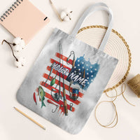 American Flag Fishing Tote Bag with Fishing Rods and Lures Watercolor Style Design - Wonder Print Shop