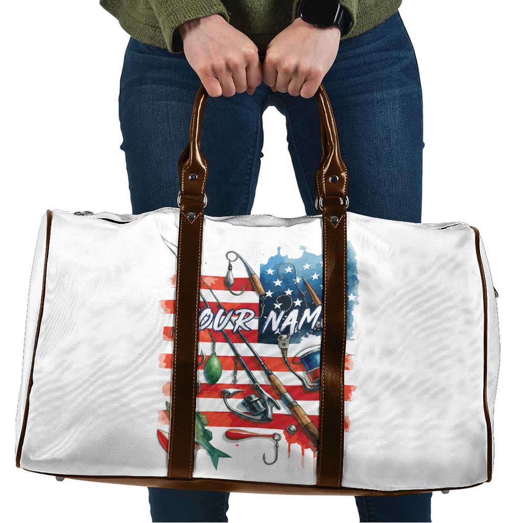 American Flag Fishing Travel Bag with Fishing Rods and Lures Watercolor Style Design - Wonder Print Shop