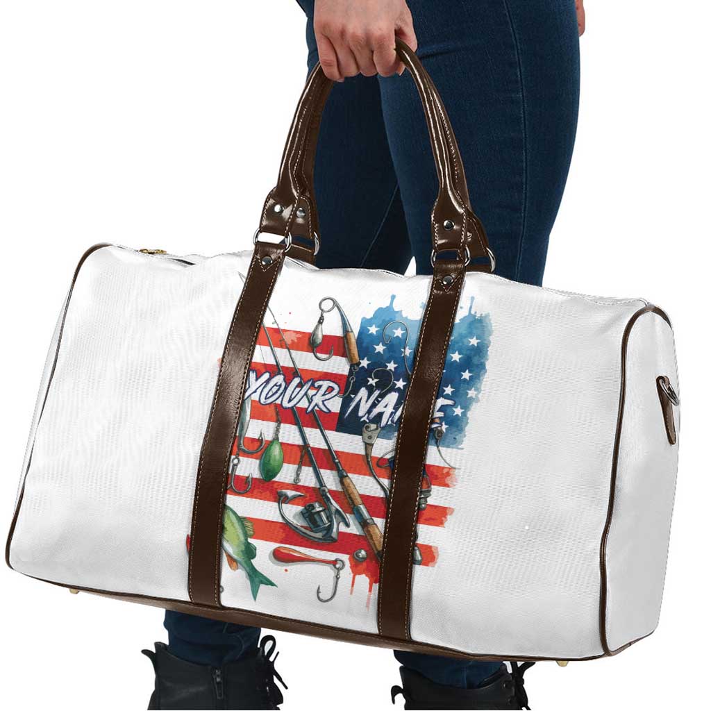 American Flag Fishing Travel Bag with Fishing Rods and Lures Watercolor Style Design - Wonder Print Shop