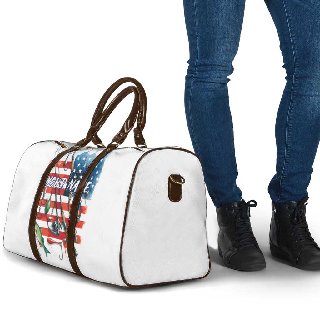 American Flag Fishing Travel Bag with Fishing Rods and Lures Watercolor Style Design - Wonder Print Shop