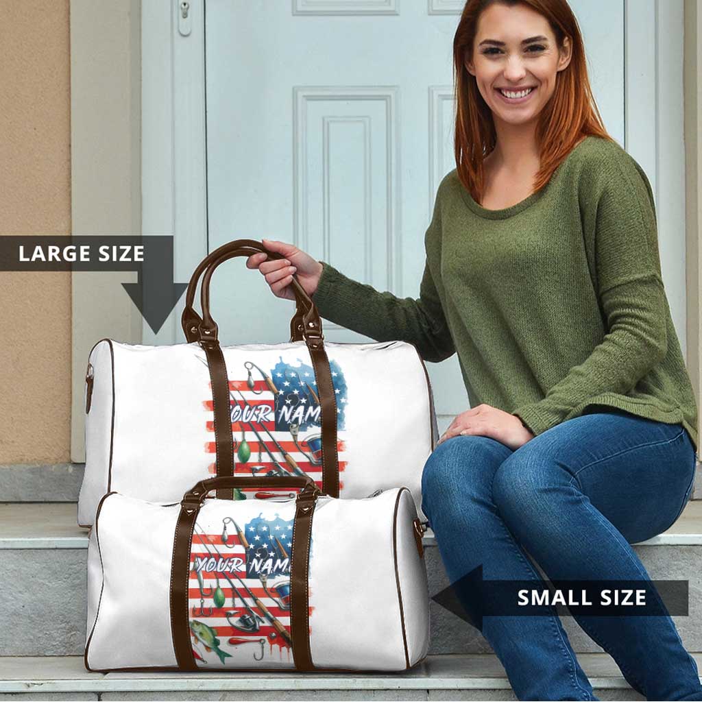 American Flag Fishing Travel Bag with Fishing Rods and Lures Watercolor Style Design - Wonder Print Shop