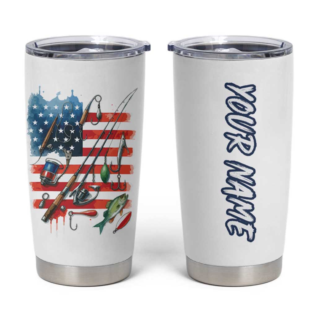 American Flag Fishing Tumbler Cup with Fishing Rods and Lures Watercolor Style Design - Wonder Print Shop