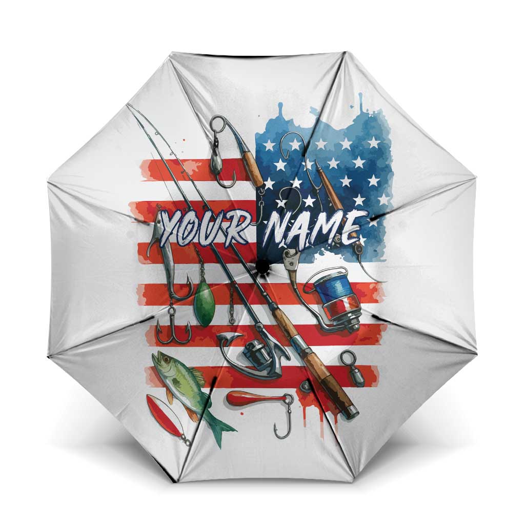 American Flag Fishing Umbrella with Fishing Rods and Lures Watercolor Style Design - Wonder Print Shop