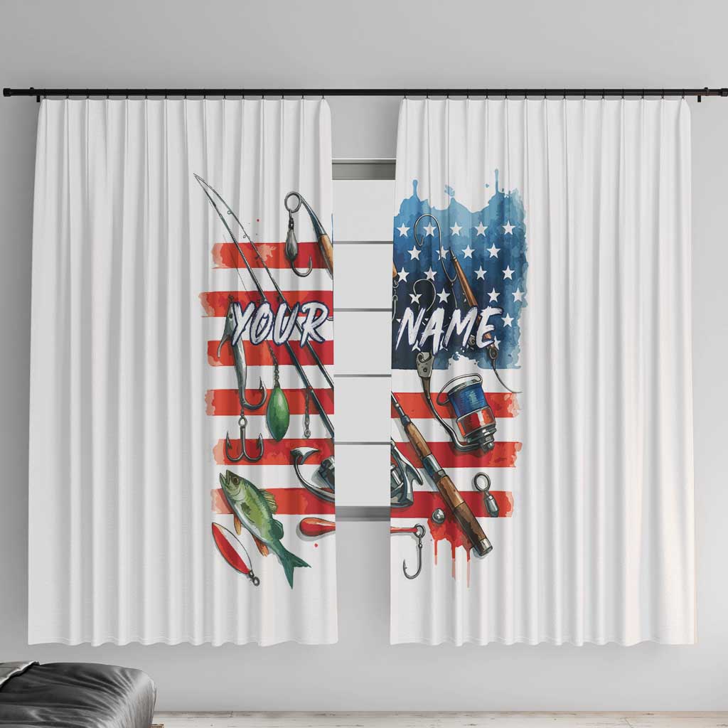 American Flag Fishing Window Curtain with Fishing Rods and Lures Watercolor Style Design - Wonder Print Shop
