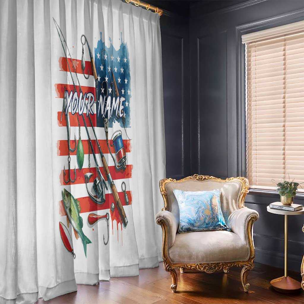 American Flag Fishing Window Curtain with Fishing Rods and Lures Watercolor Style Design - Wonder Print Shop