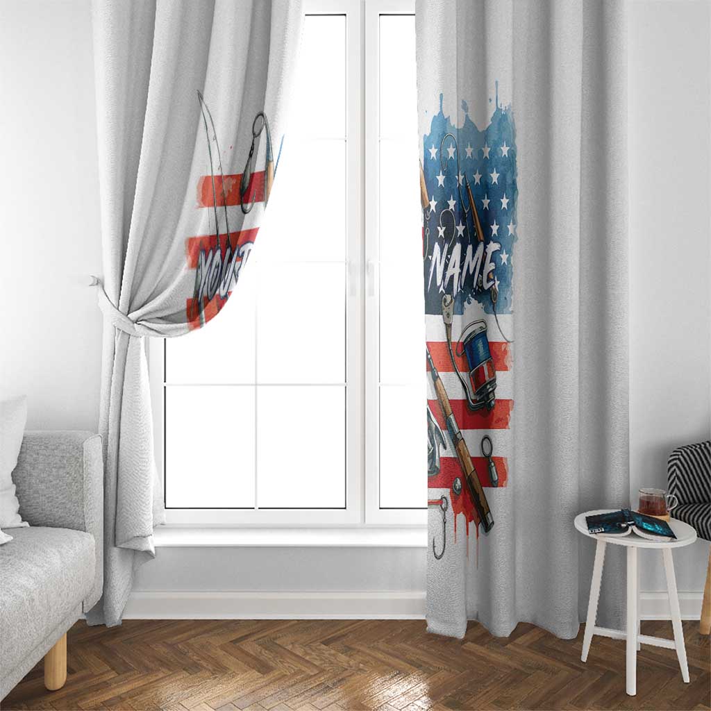 American Flag Fishing Window Curtain with Fishing Rods and Lures Watercolor Style Design - Wonder Print Shop