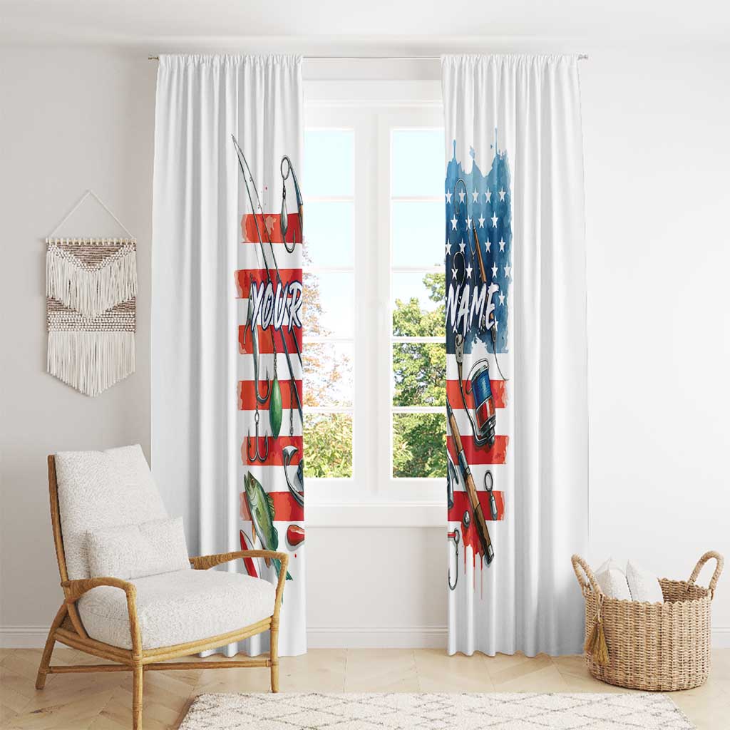 American Flag Fishing Window Curtain with Fishing Rods and Lures Watercolor Style Design - Wonder Print Shop