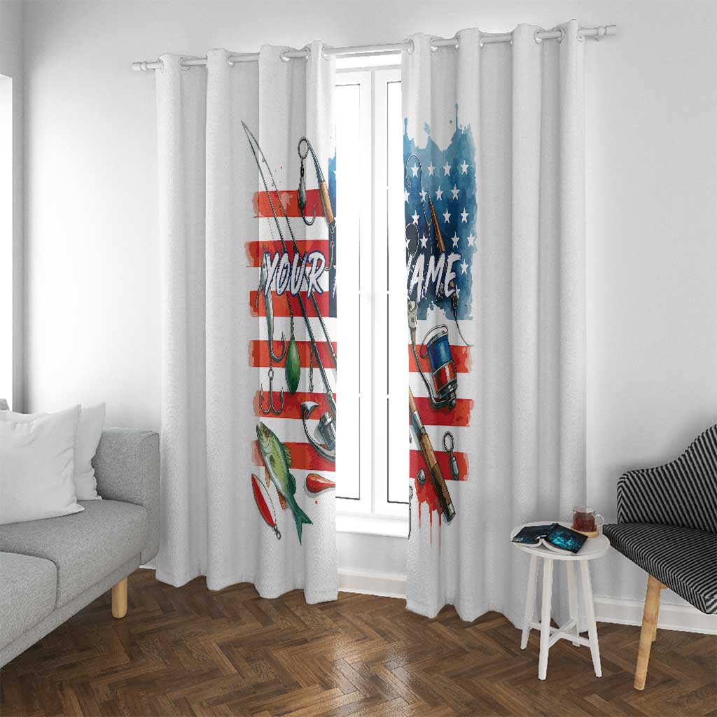 American Flag Fishing Window Curtain with Fishing Rods and Lures Watercolor Style Design - Wonder Print Shop