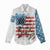American Flag Fishing Women Casual Shirt with Fishing Rods and Lures Watercolor Style Design - Wonder Print Shop