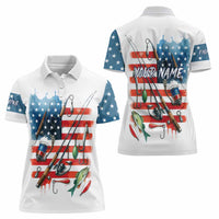 American Flag Fishing Women Polo Shirt with Fishing Rods and Lures Watercolor Style Design - Wonder Print Shop