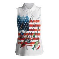 American Flag Fishing Women Sleeveless Polo Shirt with Fishing Rods and Lures Watercolor Style Design - Wonder Print Shop