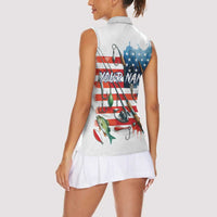American Flag Fishing Women Sleeveless Polo Shirt with Fishing Rods and Lures Watercolor Style Design - Wonder Print Shop