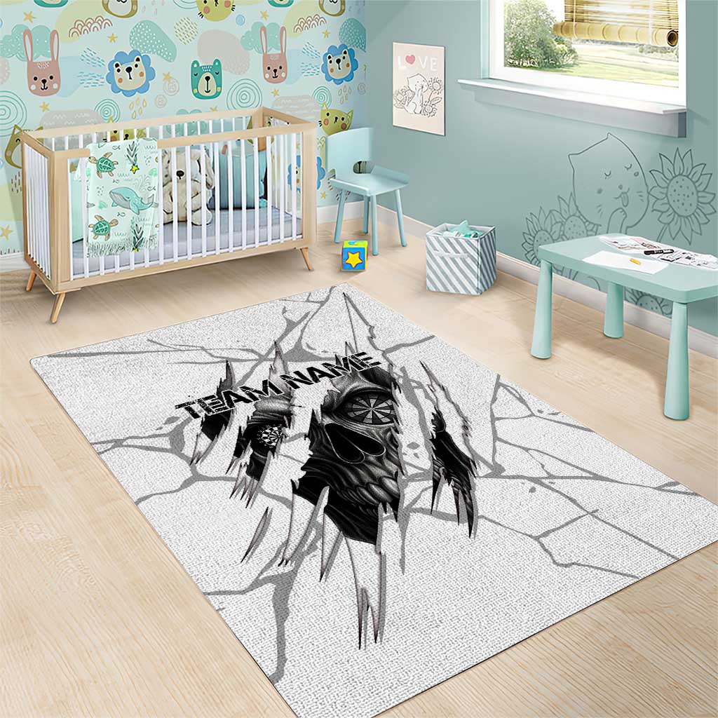 Dartboard Skull Darts Area Rug with Torn Stone Texture and Cracked Marble Design - Wonder Print Shop