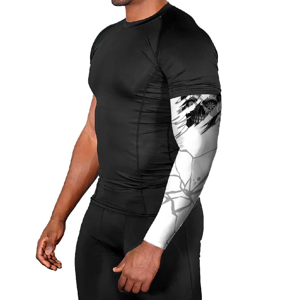 Dartboard Skull Darts Arm Sleeves with Torn Stone Texture and Cracked Marble Design - Wonder Print Shop