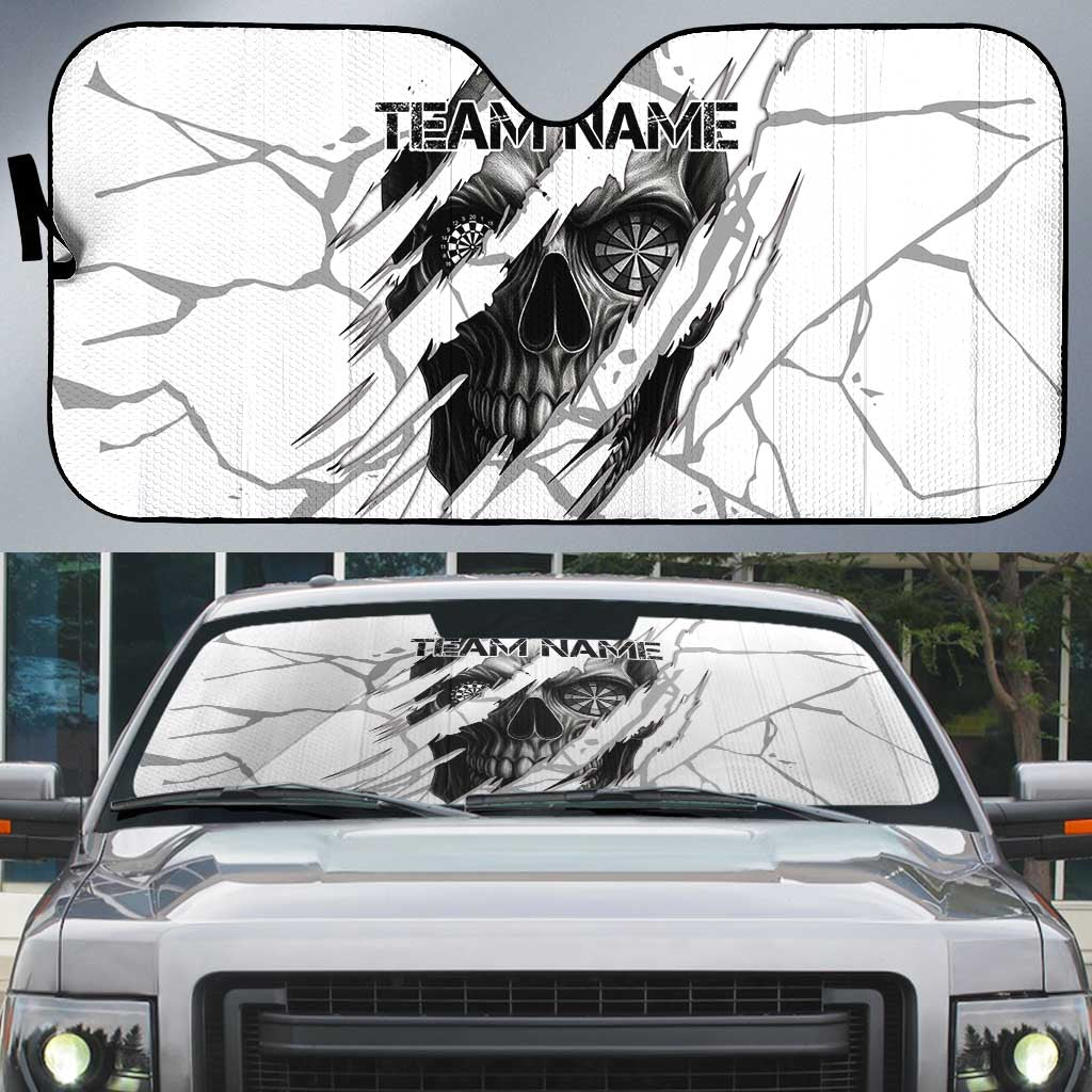 Dartboard Skull Darts Auto Sun Shade with Torn Stone Texture and Cracked Marble Design - Wonder Print Shop