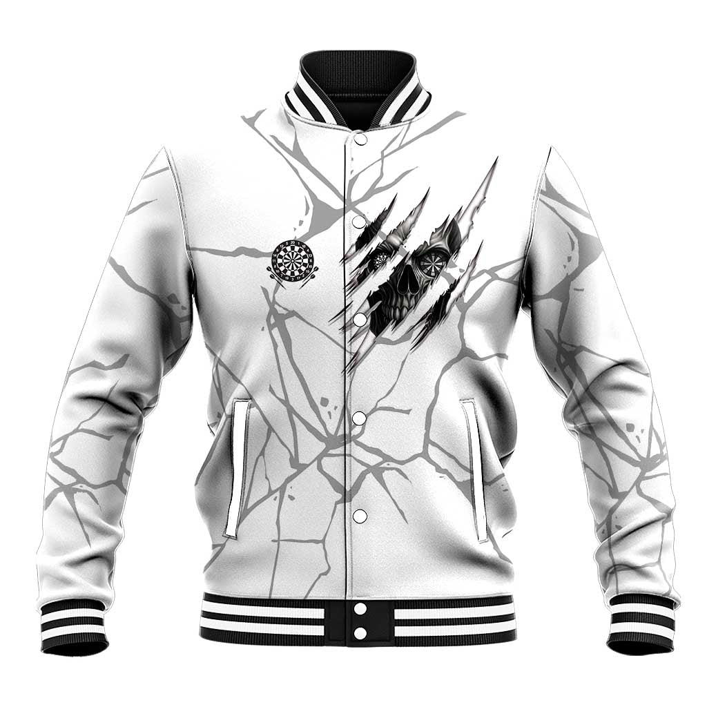 Dartboard Skull Darts Baseball Jacket with Torn Stone Texture and Cracked Marble Design - Wonder Print Shop