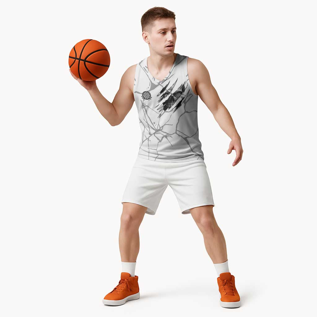 Dartboard Skull Darts Basketball Jersey with Torn Stone Texture and Cracked Marble Design - Wonder Print Shop