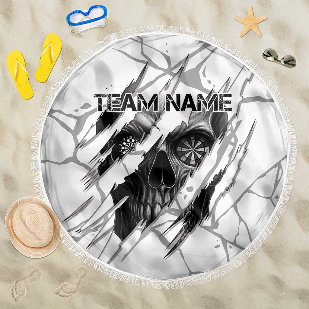 Dartboard Skull Darts Beach Blanket with Torn Stone Texture and Cracked Marble Design - Wonder Print Shop