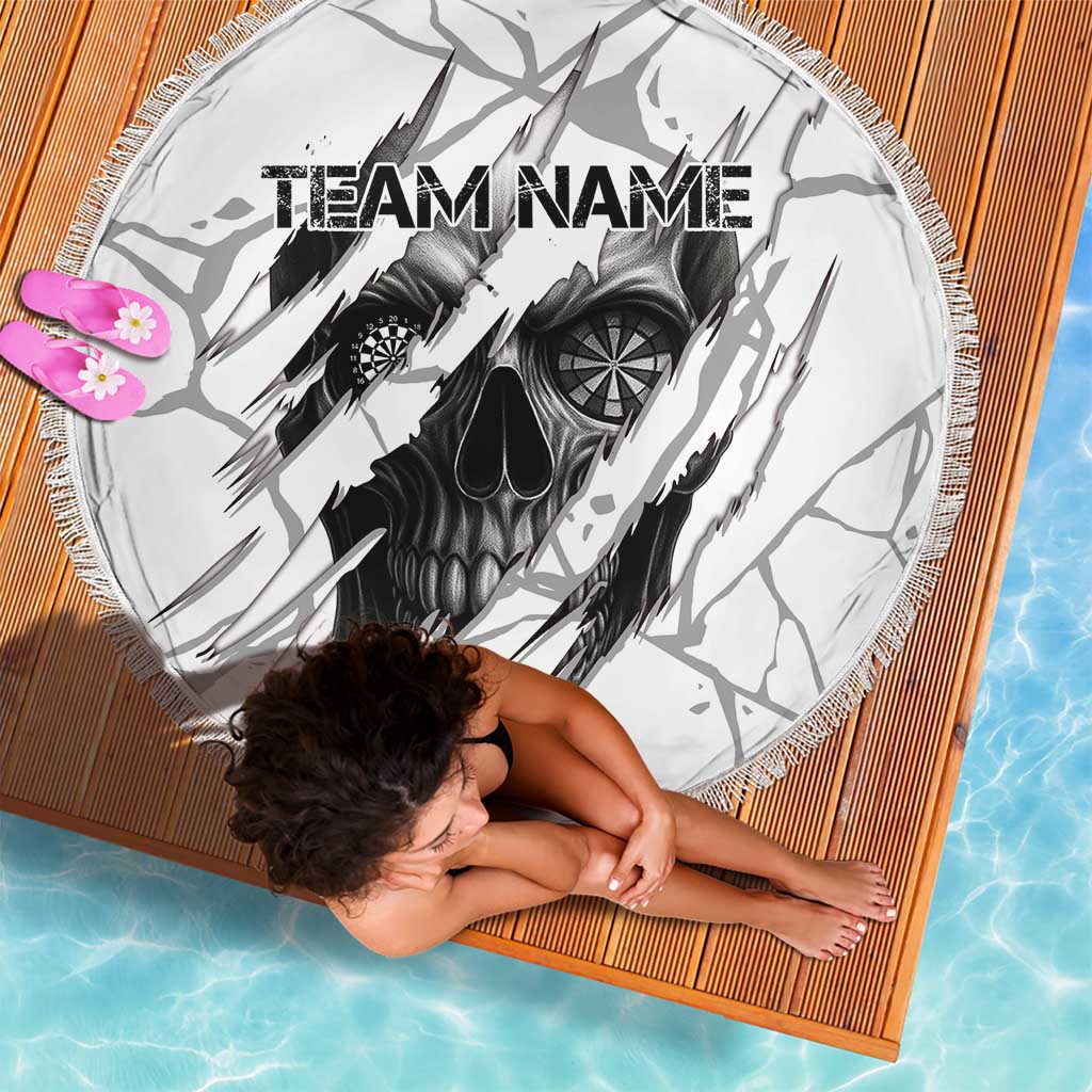 Dartboard Skull Darts Beach Blanket with Torn Stone Texture and Cracked Marble Design - Wonder Print Shop