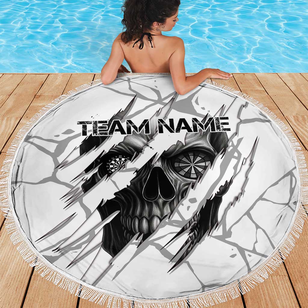 Dartboard Skull Darts Beach Blanket with Torn Stone Texture and Cracked Marble Design - Wonder Print Shop