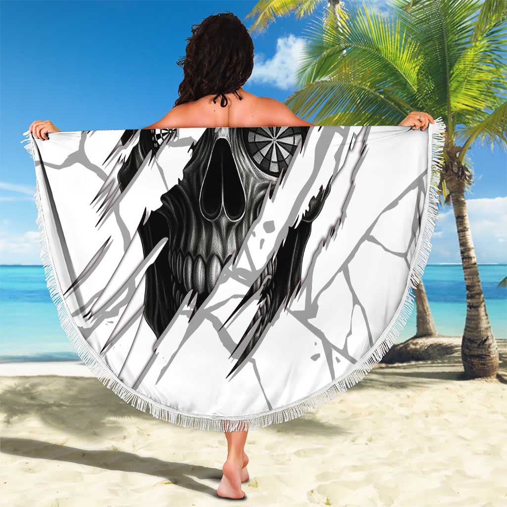 Dartboard Skull Darts Beach Blanket with Torn Stone Texture and Cracked Marble Design - Wonder Print Shop