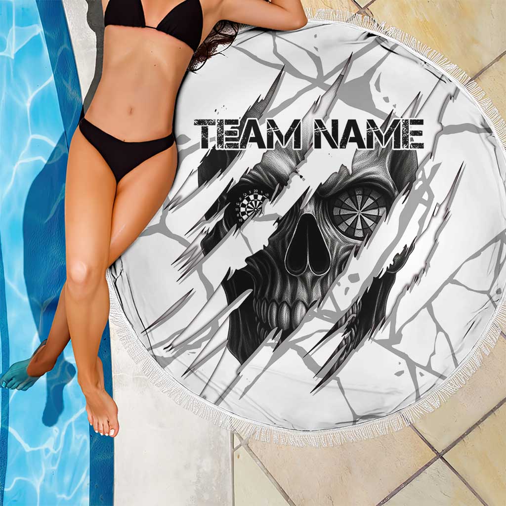 Dartboard Skull Darts Beach Blanket with Torn Stone Texture and Cracked Marble Design - Wonder Print Shop