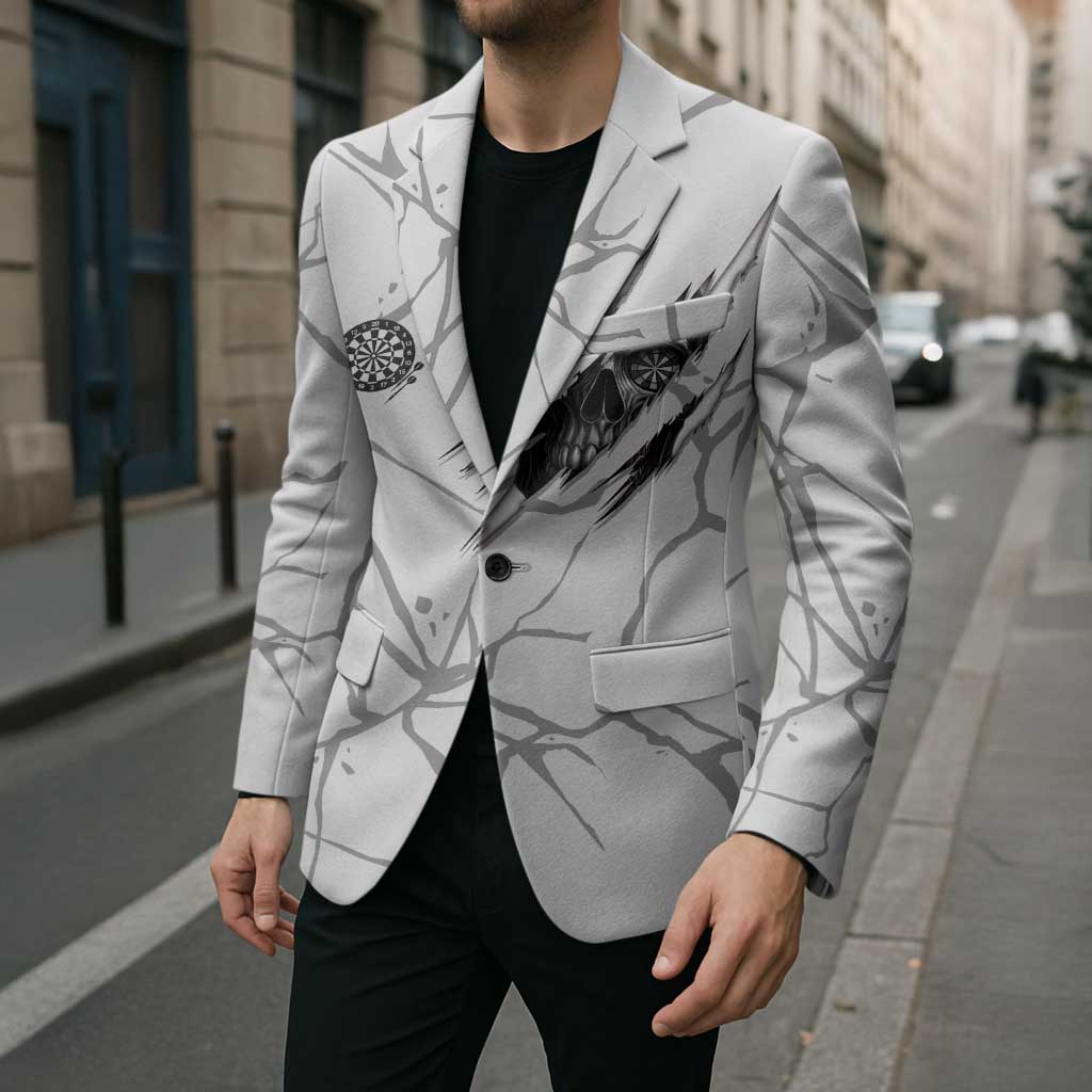 Dartboard Skull Darts Blazer with Torn Stone Texture and Cracked Marble Design - Wonder Print Shop