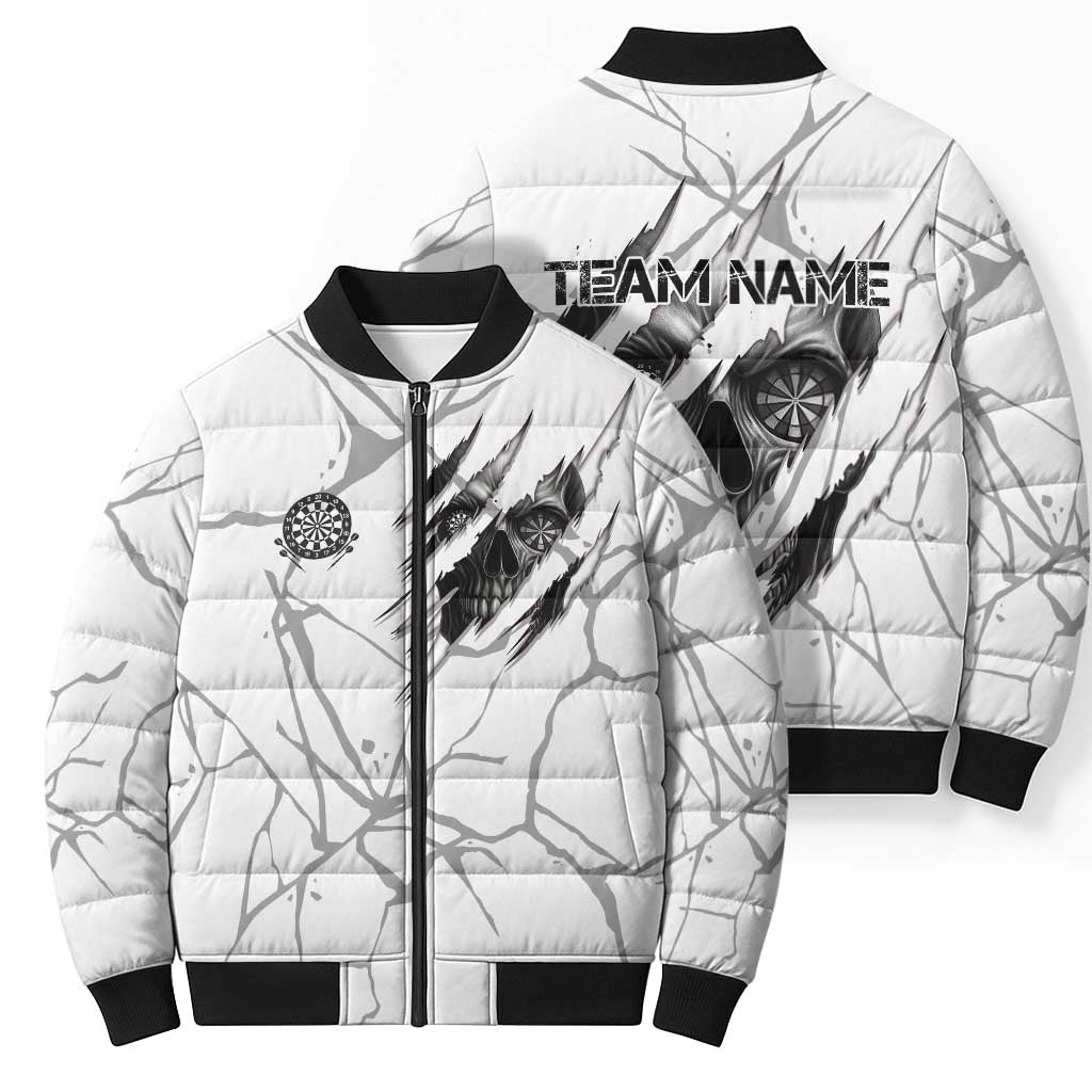 Dartboard Skull Darts Bomber Puffer Jacket with Torn Stone Texture and Cracked Marble Design - Wonder Print Shop