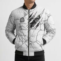 Dartboard Skull Darts Bomber Puffer Jacket with Torn Stone Texture and Cracked Marble Design - Wonder Print Shop