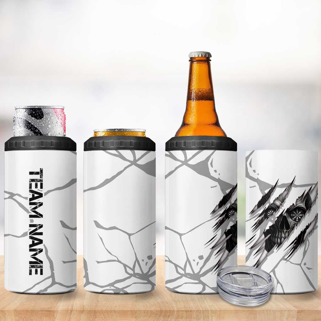 Dartboard Skull Darts 4 in 1 Can Cooler Tumbler with Torn Stone Texture and Cracked Marble Design - Wonder Print Shop