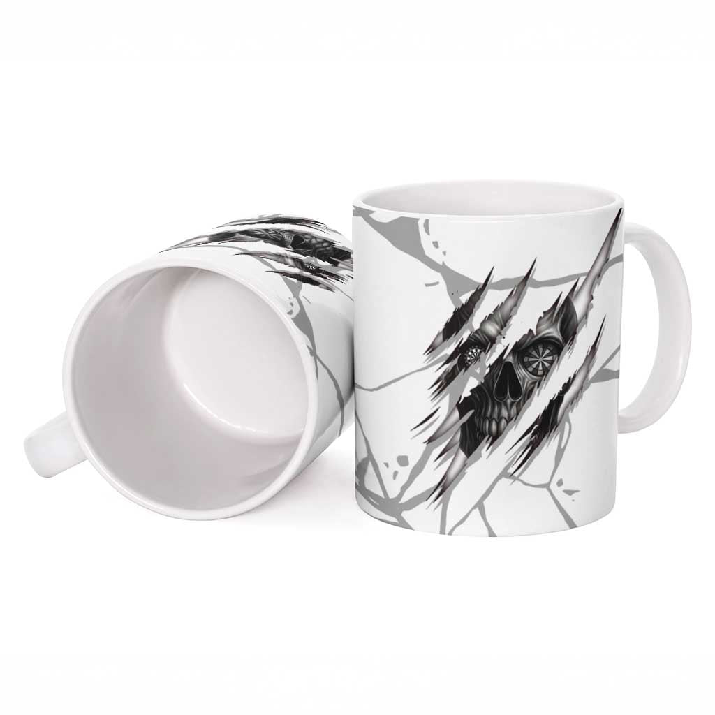 Dartboard Skull Darts Ceramic Mug with Torn Stone Texture and Cracked Marble Design - Wonder Print Shop