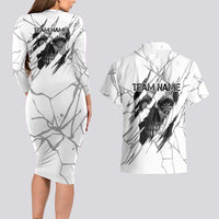 Dartboard Skull Darts Couples Matching Long Sleeve Bodycon Dress and Hawaiian Shirt with Torn Stone Texture and Cracked Marble Design - Wonder Print Shop