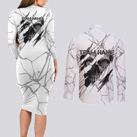 Dartboard Skull Darts Couples Matching Long Sleeve Bodycon Dress and Long Sleeve Button Shirt with Torn Stone Texture and Cracked Marble Design - Wonder Print Shop