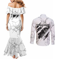 Dartboard Skull Darts Couples Matching Mermaid Dress and Long Sleeve Button Shirt with Torn Stone Texture and Cracked Marble Design - Wonder Print Shop