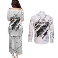 Dartboard Skull Darts Couples Matching Puletasi and Long Sleeve Button Shirt with Torn Stone Texture and Cracked Marble Design - Wonder Print Shop