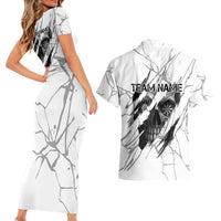 Dartboard Skull Darts Couples Matching Short Sleeve Bodycon Dress and Hawaiian Shirt with Torn Stone Texture and Cracked Marble Design - Wonder Print Shop
