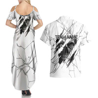 Dartboard Skull Darts Couples Matching Summer Maxi Dress and Hawaiian Shirt with Torn Stone Texture and Cracked Marble Design - Wonder Print Shop