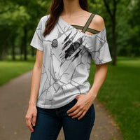 Dartboard Skull Darts Cross Shoulder Shirt with Torn Stone Texture and Cracked Marble Design - Wonder Print Shop