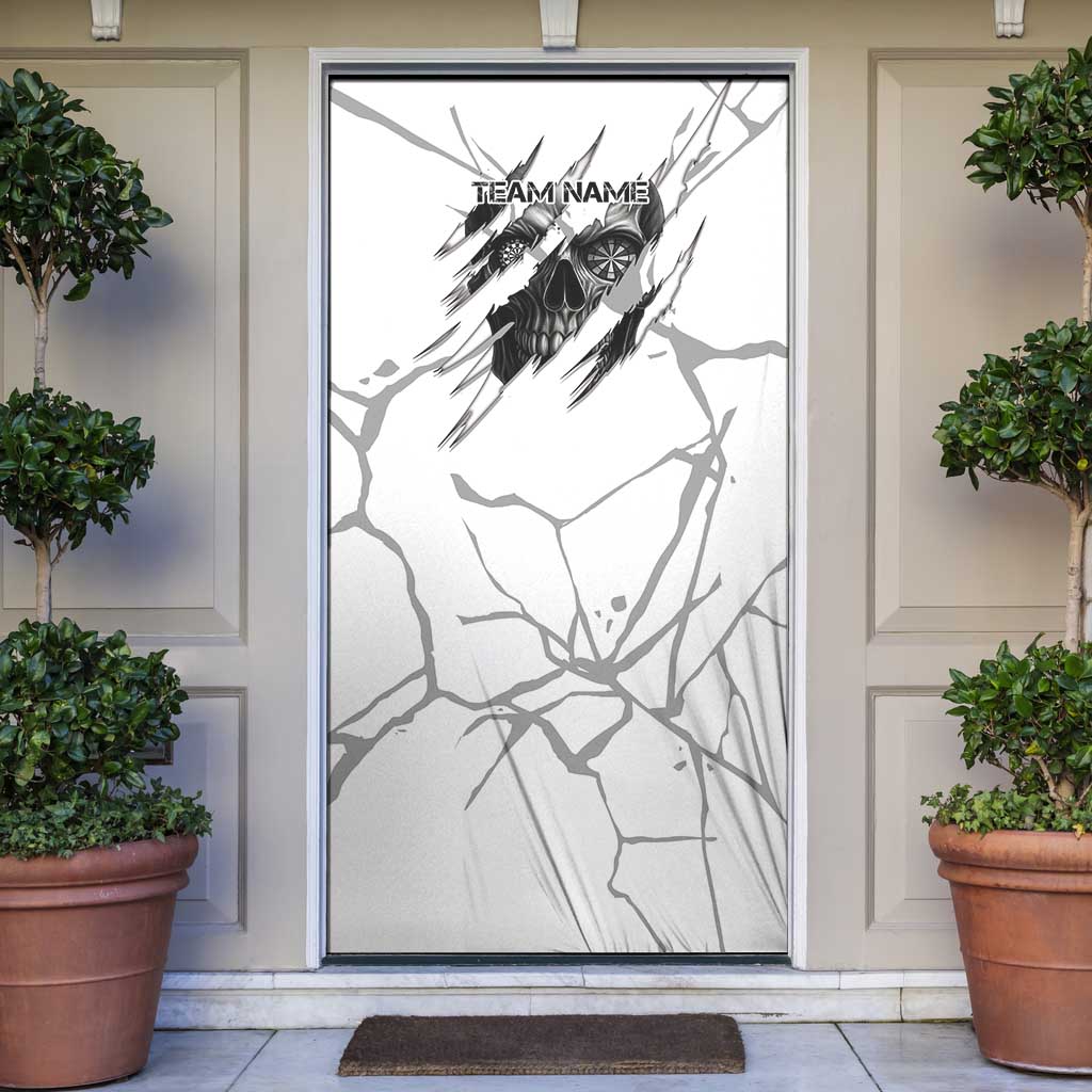 Dartboard Skull Darts Door Cover with Torn Stone Texture and Cracked Marble Design - Wonder Print Shop