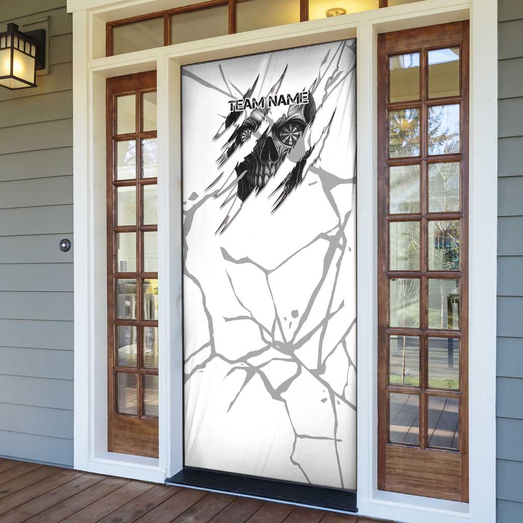 Dartboard Skull Darts Door Cover with Torn Stone Texture and Cracked Marble Design - Wonder Print Shop