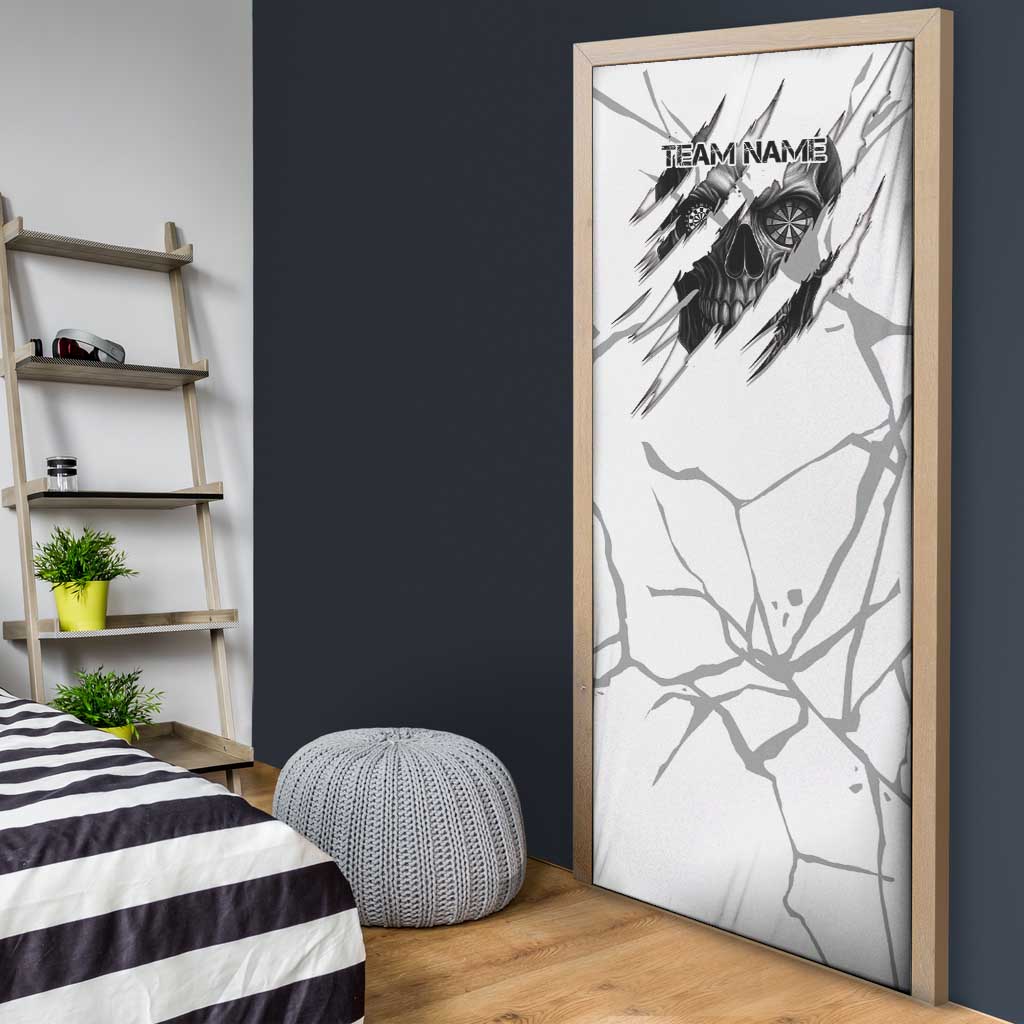 Dartboard Skull Darts Door Cover with Torn Stone Texture and Cracked Marble Design - Wonder Print Shop