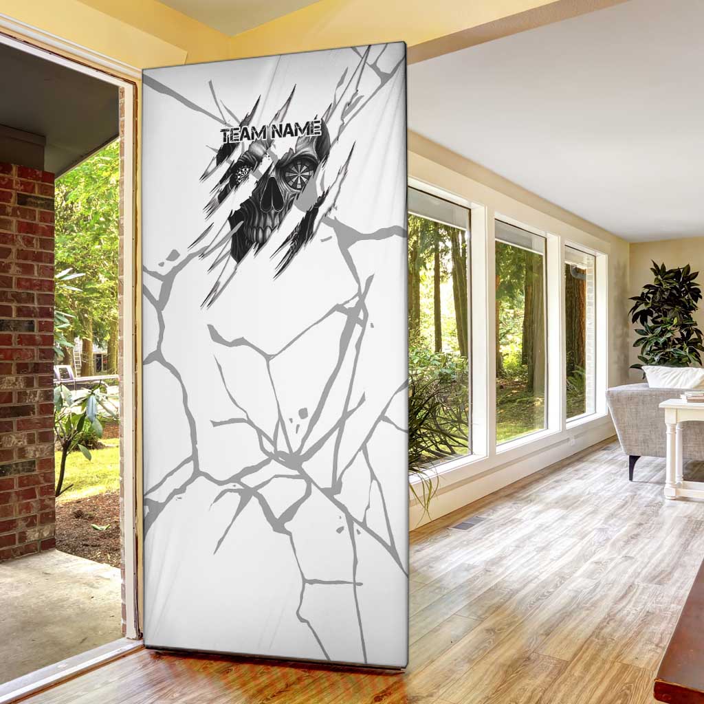 Dartboard Skull Darts Door Cover with Torn Stone Texture and Cracked Marble Design - Wonder Print Shop