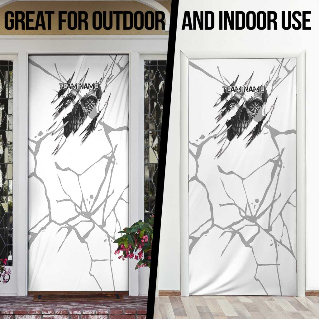 Dartboard Skull Darts Door Cover with Torn Stone Texture and Cracked Marble Design - Wonder Print Shop