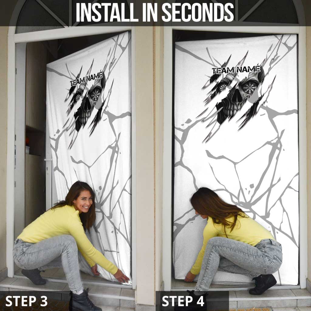 Dartboard Skull Darts Door Cover with Torn Stone Texture and Cracked Marble Design - Wonder Print Shop