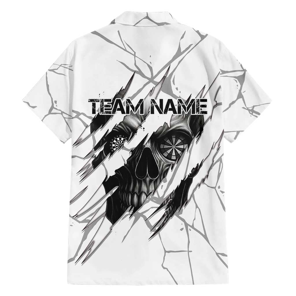 Dartboard Skull Darts Family Matching Long Sleeve Bodycon Dress and Hawaiian Shirt with Torn Stone Texture and Cracked Marble Design - Wonder Print Shop