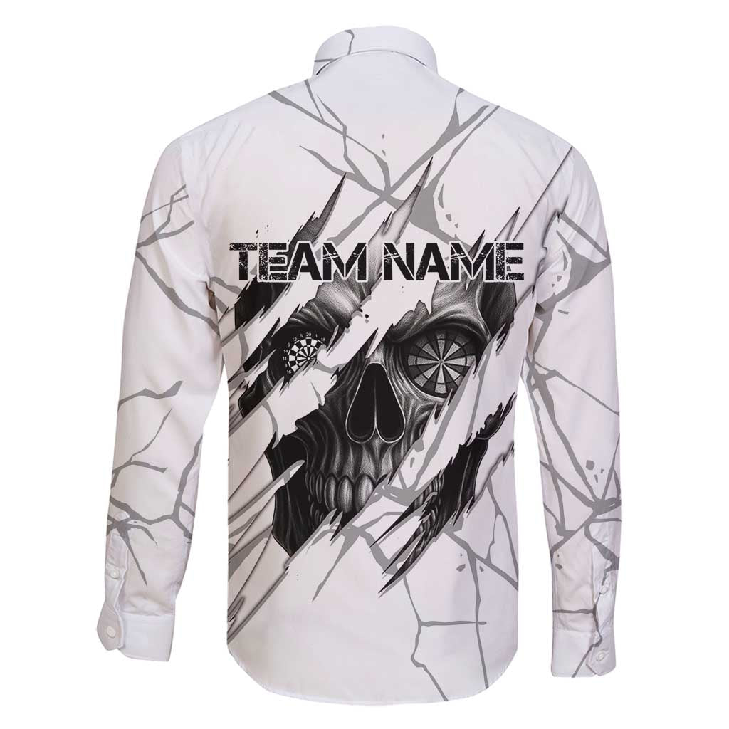 Dartboard Skull Darts Family Matching Long Sleeve Bodycon Dress and Hawaiian Shirt with Torn Stone Texture and Cracked Marble Design - Wonder Print Shop