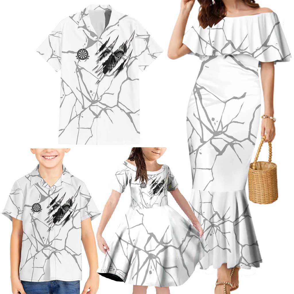Dartboard Skull Darts Family Matching Mermaid Dress and Hawaiian Shirt with Torn Stone Texture and Cracked Marble Design - Wonder Print Shop